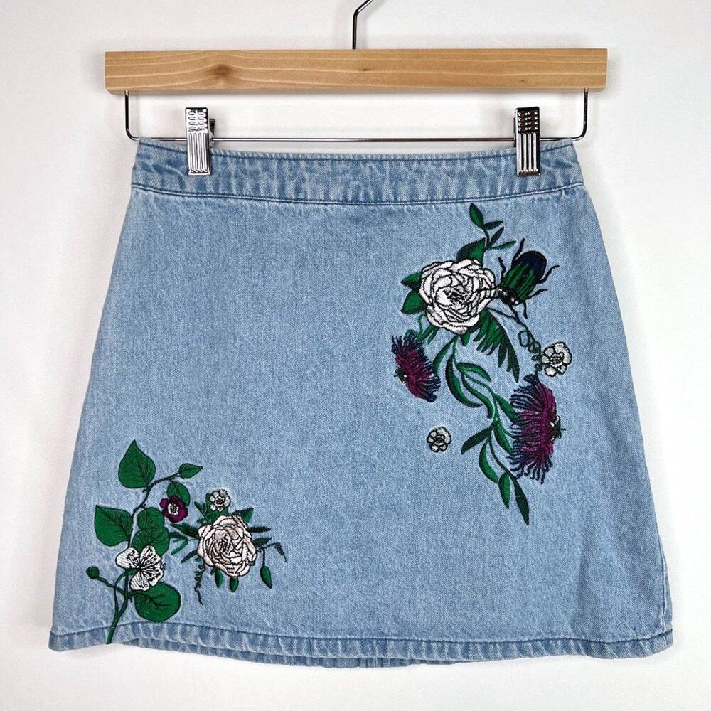 H&M Coachella Collection Floral Embroidered Denim Mini Skirt 4